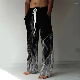 Erkekler Pantolon Sanat Resim 3d Ateş Sıradan Pantolon Kaybed Bol Pantolon Cepleri Çizme Elastik Bel Dokusu Yoga Konforu Yumuşak