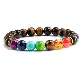 Natural Stone Tiger Eye 7 Chakra Bracelets Bangles Yoga Balance Beads Buddha Prayer Elastic Bracelet Men pulseira masculina Fashion JewelryBracelets 7 chakra