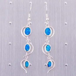 Dangle Earrings KONGMOON Heart Ocean Blue Fire Opal Oval Silver Plated Jewelry For Women Drop