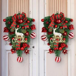 Decorative Flowers Christmas Elk Hanging Upside Down Tree Red Fruit Wreath Outdoor Courtyard Decoration