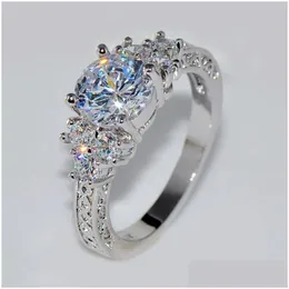 Moda sier pierścienie dla kobiet białe kamienie cyrkonowe pierścionek biżuteria ślubna upuszcza dostawa dhgarden otq7s