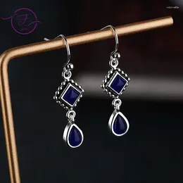 Dangle Oorbellen Vierkant Gemaakt Celestiet Lange Peervormige Waterdruppels Edelsteen Zilveren Sieraden Voor Vrouwen Feest