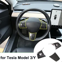 För Tesla Model 3 Y 2023 Tillbehör Rattet Cover Real Carbon Fiber Protector Sticker Model3 Modifierade inre delar