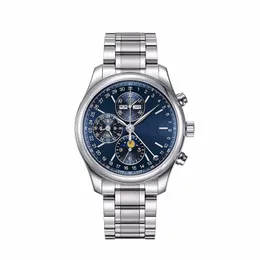 Luxury Watch Men's Watch Round Fashion Watch Premium Movement rostfritt stål Bandläderband