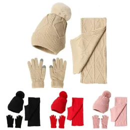 Schals Männer Elastische Plüsch Dicke Warme Touchscreen Fleece Futter Strickmütze Schal Hüte Handschuhe Set Vollfinger-handschuh Anzug Wolle Schal 231027