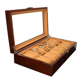 Jewelry Pouches Wood Watch Boxes Storage Case 12 Grids Velvet Pillow Organiser