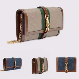 652681 Jackie 1961 Lange Geldbörse mit Kettenabdeckung, 4 Farben, Beige, Ebenholz, Denim, Elfenbein, Weiß, Schwarz, Leder, Reißverschlusstasche im Kartenfach2933