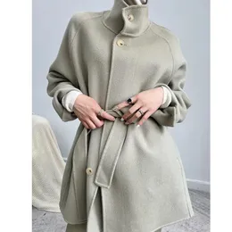 Women's Wool Blends MDUG double-sided cashmere coat women's autumn and winter woolen stand collar medium belt all match loose coat 231027