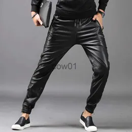 Men's Pants TSINGYI Moto Biker Faux Leather Pants Men Joggers Harem Pant Elastic Waist Zipper Pockets Black Streetwear Slim Fit Men Clothing J231028