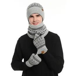 Scarves Men's Winter Keep Warm Set Unisex Beanie Telefingers Gloves Fleece Lining Scarf Male Woolen Yarn Knitted Muffler Neck Gaiter Hat 231027