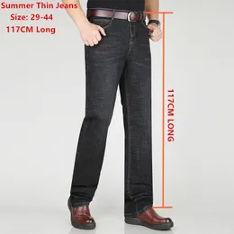 Men's Jeans Men's Black Summer 117CM Extra Long Tall Men Straight Thin Stretched High Waisted Male Denim Trousers Plus Size 42 44 Large