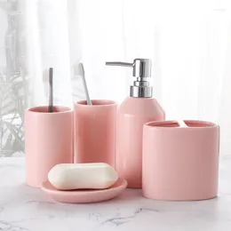 Bath Accessory Set Pink Blue Ceramic Bathroom Accessories 5pcs 6pcs/set Brushing Cup Kit Supplies Toothbrush Melamine Tray