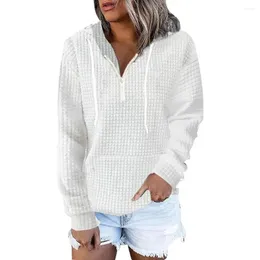 Felpe con cappuccio da donna Autunno Inverno Felpa con cappuccio da donna con coulisse Pullover ampio Manica lunga Waffle Texture Casual Morbido caldo Cerniera Decor Con cappuccio