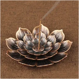 Fragrance Lamps Incense Burner Reflux Stick Holder Home Buddhism Decoration Coil Censer With Lotus Flower Shape Bronze / Copper Zen Bu Dhjim
