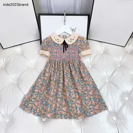 New Girls Summer Short Sleeve Embroidered Floral Skirt college doll collar printed princess skirt