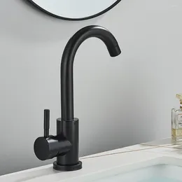 Bathroom Sink Faucets Vidric Black Basin Faucet 304 Stainless Steel Cold Wash Mixer Tap 360 Rotation Single Handle Brushed N