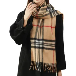 Шарфы Роскошные женские зимние шарфы из 100% шерсти для мужчин в британском стиле кашемировые шарфы в клетку в клетку с кисточкой женский теплый шарф на шею шаль 231027