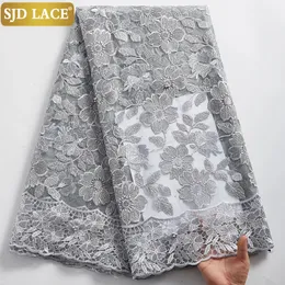 Tyg och sömnad SJD LACE African Net Lace Fabric 5yards Bröllopsmaterial French Mesh Lace Tyg med stenbroderi Tulle för bröllop A2355 231027