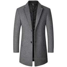 남자 양모 블렌드 모직 코트 가을 겨울 면화 두껍게 재킷 코트 고품질 수컷 탑 바람 방전 따뜻한 트렌치 외투 231027