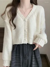 Mulheres malhas sigutan 2023 outono inverno mulheres camisola cardigan com decote em v botão até casual casaco de malha doce feminino