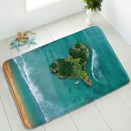 Tapis de bain Tapis de salle de bain antidérapant, paysage naturel, océan, plage, île, forêt, bateau léger, paillasson d'entrée intérieur, tapis absorbant, lavable