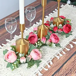 Dekoracyjne kwiaty Pierścień świec Garland Sztuczna róża na kolumnę Stożek Spring Home Party Świąteczne Dekoracja Walentynkowe ustawienie stolików