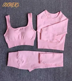 SOONERS YOGA OUTFIT SHAPING SEAMLESS HIGH WAIST LEGGING FITNESS SPORTS BRAS LEADSLEES CROP TOP 23PCS SPORTSWEARワークアウト衣服5025773