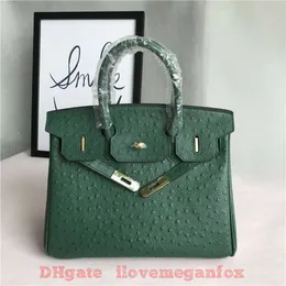 Designer tote bags Luxury fashion Shoulder bags Fashion dark green ostrich cow leather bag Women's portable one-shoulder diagonal bag Leather bag for women