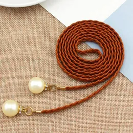 Belts Portable Belt Style Candy Color Waist Chain Rope Braided Big Pearl PU Leather Casual Thin For Dress Decor Women Girls