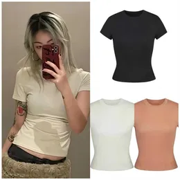 T-shirt a maniche corte aderenti basic per donna Camicia Skims Dupes in tinta unita Y2k Top corto attillato Abbigliamento estivo per uscire e allenarsi 007