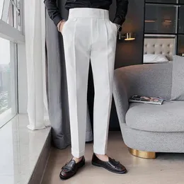 Abiti da uomo stile britannico primavera solido business casual pantaloni da completo a vita alta bottoni da uomo pantaloni da ufficio slim di qualità formale