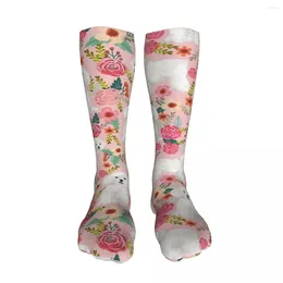 Herrensocken, lustige Neuheit, Crew, verrückt, cool, 3D-gedrucktes Design, Hund, rosa Blumen, Basketball