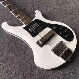 Anpassade 4 strängar Rick Sliver Hardware 4003 Electric Bass Guitar Black PickGuard in White