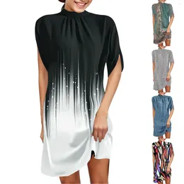 Casual Dresses Half High Collar Tie-Dye Print Mini för kvinnor Kort ärmar Party Dress Loose Christmas Vestidos de Noiva