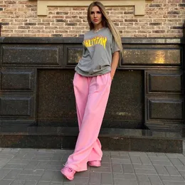 Pantalon femme Combhasaki Y2K taille haute Streetwear Baggy rose ceinture élastique Cargo survêtement pantalon ample avec poches