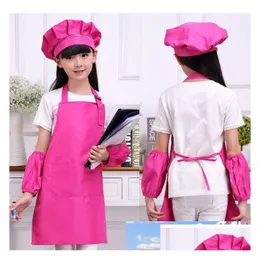Schürzen Kinder Kunst Küche Taillen 9 Farben Kinder mit Ärmel Chef Hüte zum Malen Kochen Backen Druckbares Logo Adorable Drop Deli Dhlxs