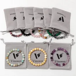 Strand 8mm Natural Stone Beads Bracelet Amazonite Amethysts Lava Stretch Bracelets For Women Men Velvet Package Bag Customized Jewelry