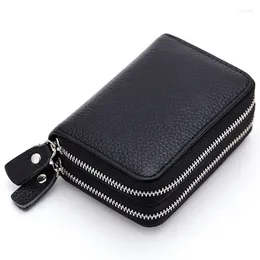 Wallets Card Holder Men Double Cow Genuine Leather Mini Women Accordion Zipper Pocket Coin & Short Wallet Slots Purse Solid