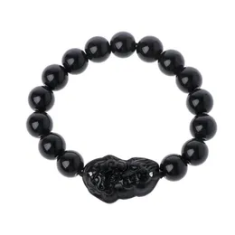 Frisado Obsidian Pixiu Beads Pulseira Chinês Feng Shui Trazer Riqueza Boa Sorte Guardian Uni Stone Pulseira Homens Mulheres Jóias Presente 8mm Dhsgj