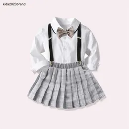 New Baby Girl Clothes School Style Uniform Suit British Short Skirt 3~8 Years Children Short Sleeve + Pleated Skirt Suit