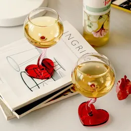 와인 안경 샴페인 붉은 유리 컵 심장 하트 바닥 머그잔 보로스 실산 열 내성 칵테일 f/ 발렌타인 데이 선물