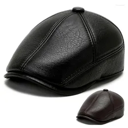 BERETS MEN PU BASEBALL CAP Sheep Sheep Beret Sboy Belt Black Hunting Hats Fashion