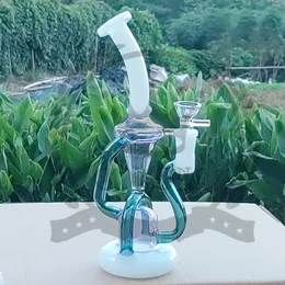 Narghilè da 8 pollici 9 Braccio percolatore e bong in vetro tubo dell'acqua in vetro trasparente, colore Double Recycler Bong