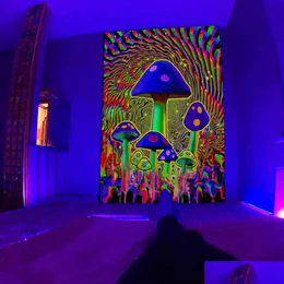 Tapisserier Dekorativa föremål Figurer Escent Tapestry UV Psychedelic Mushroom Wall Hung Hippie Room Eesthetics Drop Delivery Home G DHCMU