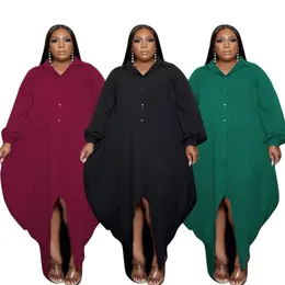 Abiti casual ZKYZWX Plus Size Camicia abbottonata Abito a maniche lunghe Allentato Abbigliamento autunnale Harajuku Streetwear Donne oversize Maxi324U