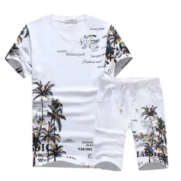 Summer T Shirt Shorts Tracksuit Men Set Cotton V Neck Kort ärm T -shirt Sweatshirt Pants Mens Sweat Suits Print Two Piece Set247s