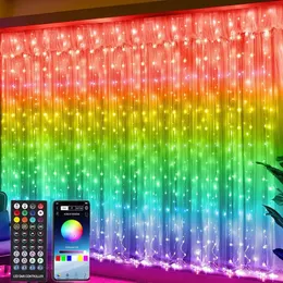 Decorazioni natalizie Smart RGB LED Luci per corde per tende Decorazione natalizia Sincronizzazione musicale Ghirlanda di fata per la festa nuziale di Natale Luci natalizie 231027