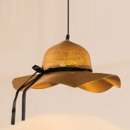 Lampade a sospensione Lampadario in vimini rattan Lampadario a forma di cappello Lampada a sospensione Nordic Cafe Cucina Ristorante Illuminazione per interni Decorazioni per la casa