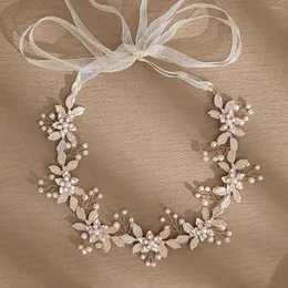 ヘアクリップフェアリークリスタルブライドヘアバンド模倣真珠の花バロック葉ティアラヘッドドレスヘッドピースウェディングジュエリーアクセサリー