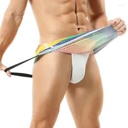 Underpants Sexy Underwear Men Boxers Culottes Panties Mesh Rainbow Inner Jockstrap U Convex Pouch Buckle Boxershort